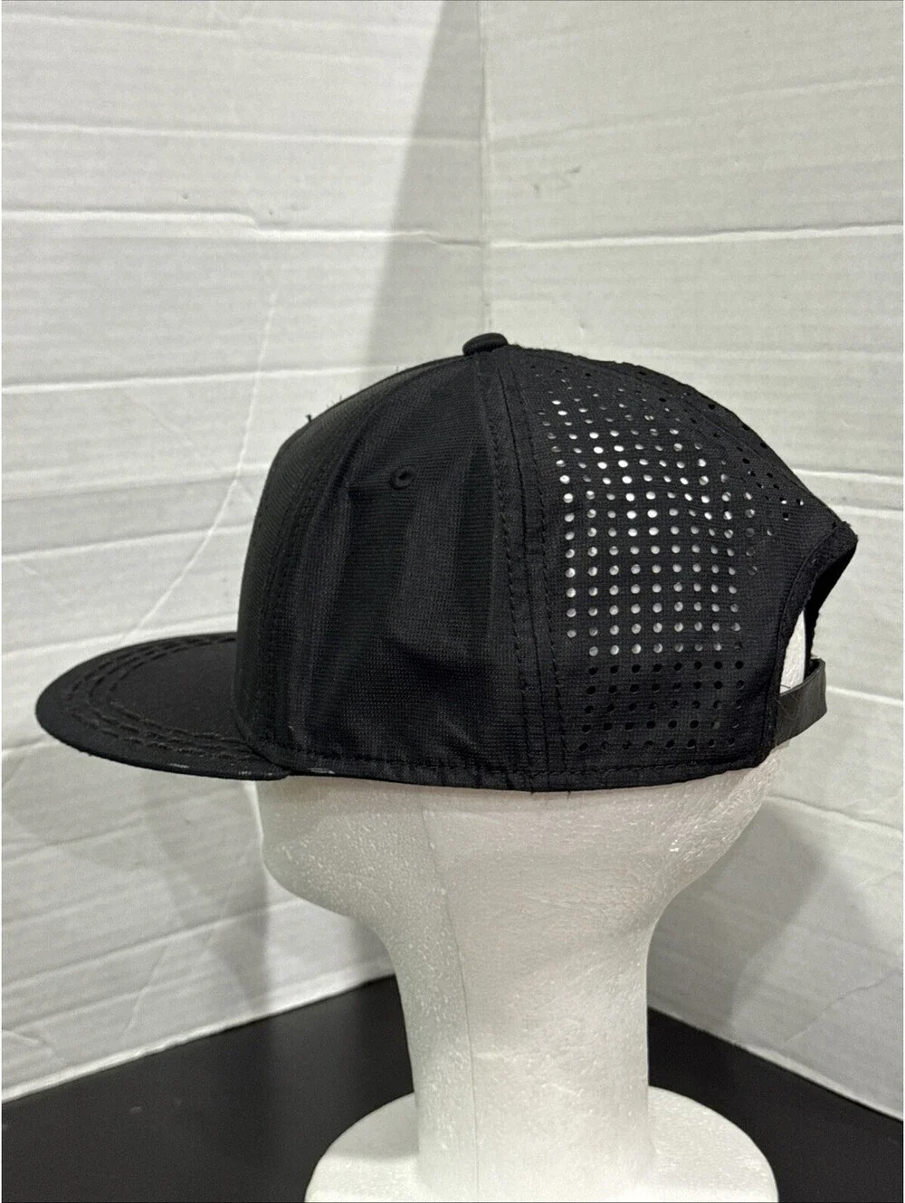 True Religion Black Vented Leather Strapback Baseball Cap